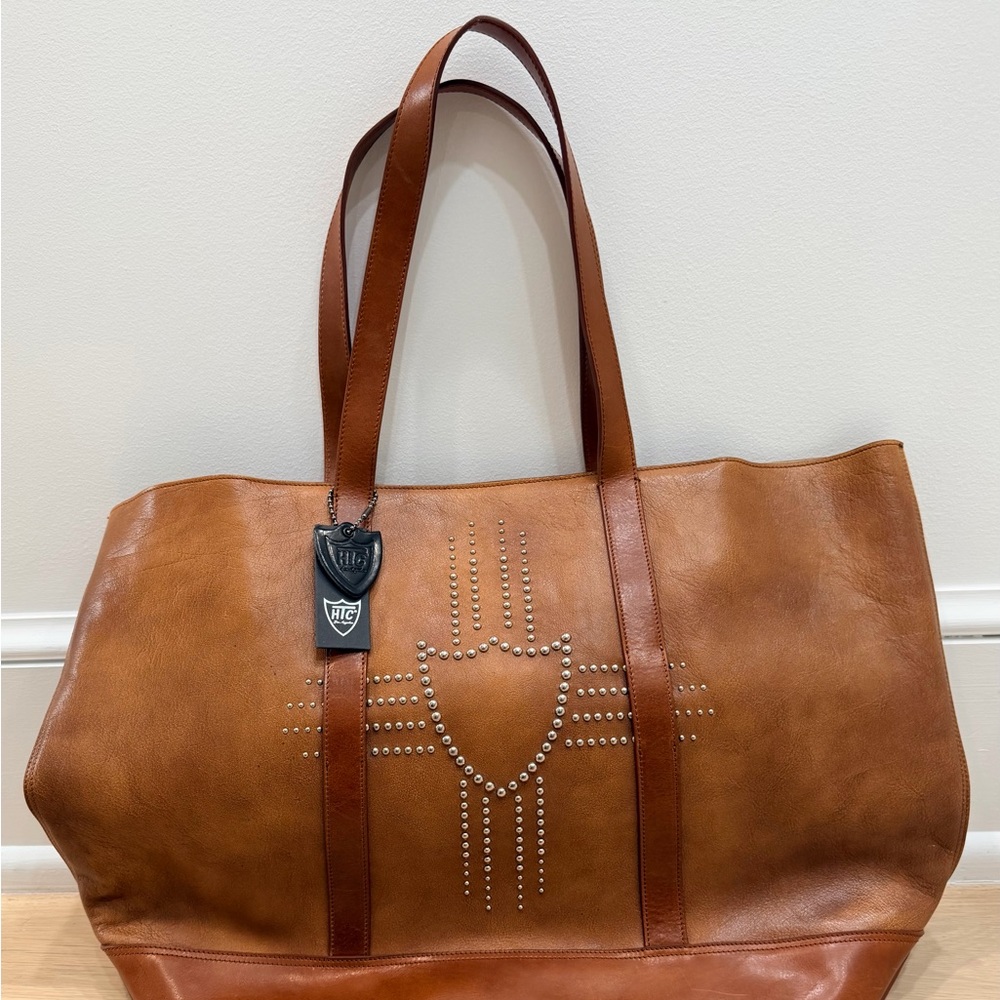 HTC “Italy” Dusty Shield - Large Leather Tote - Chesnut Studded Carryall - RARE